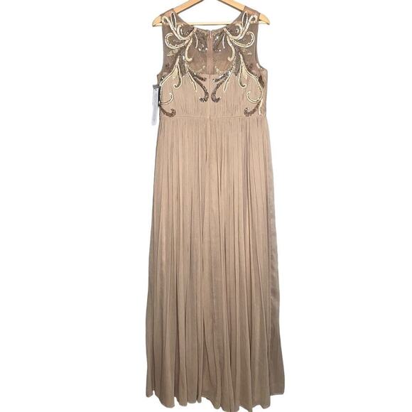 Aidan Mattox 54471920 Sequin Jewel Pleated Maxi Gown/Dress NWT Light Mink 12 - Picture 7 of 8